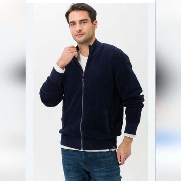 Brax Feel Good Jake Zip Through Navy Heather Zippered Pockets Sweater Dize XL - Picture 3 of 13